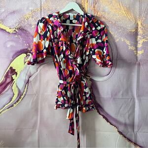 5/$30 DVF Multi-Color Silk Wrap Top Blouse 4